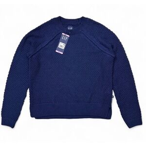 NEW‎ Gap Navy Blue Textured Reverse Stockinette Knit Sweater Long Sleeve Small